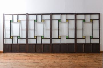 大正ロマン　色ガラス入り幾何学模様の引き戸4枚セット(5)