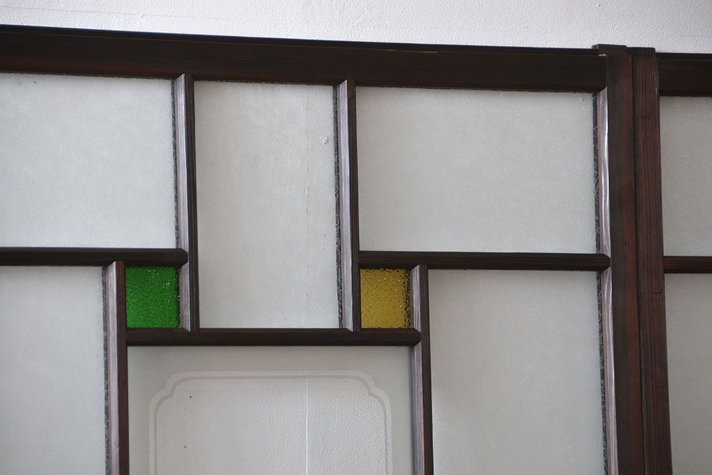 大正ロマン　色ガラス入り幾何学模様の引き戸4枚セット(5)