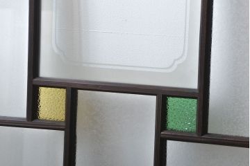 大正ロマン　色ガラス入り幾何学模様の引き戸4枚セット(5)