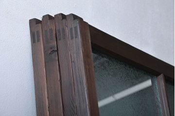 大正ロマン　色ガラス入り幾何学模様の引き戸4枚セット(5)