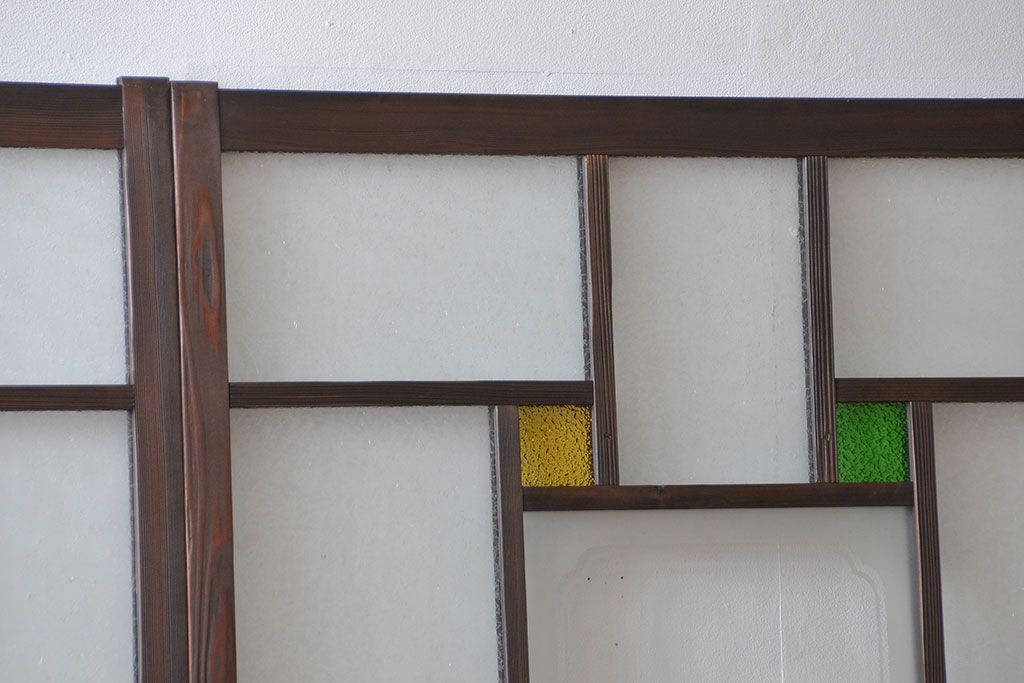 大正ロマン　色ガラス入り幾何学模様の引き戸4枚セット(5)