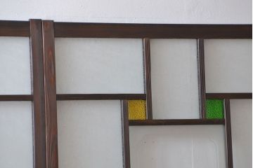 大正ロマン　色ガラス入り幾何学模様の引き戸4枚セット(5)