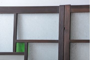 大正ロマン　色ガラス入り幾何学模様の引き戸4枚セット(5)