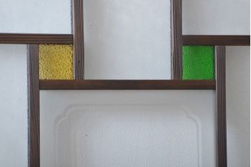 大正ロマン　色ガラス入り幾何学模様の引き戸4枚セット(5)