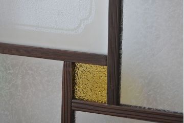 大正ロマン　色ガラス入り幾何学模様の引き戸4枚セット(5)