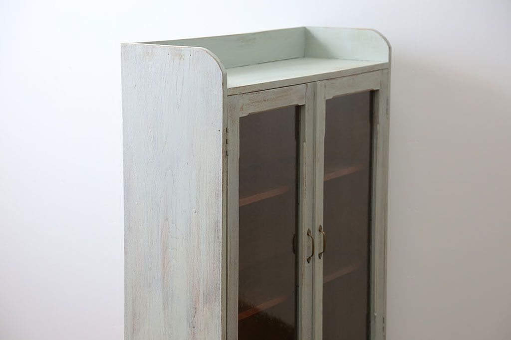 アンティーク家具　アンティーク 気泡ガラス入り!ペイントガラス戸本箱