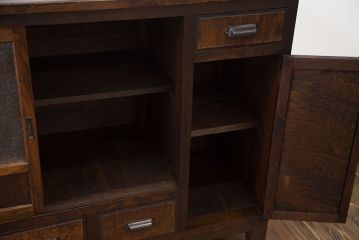 レトロ家具　昭和レトロ ダイヤガラス入りキッチンキャビネット