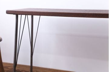 アンティーク家具　天板一枚板　古材を使った鉄脚テーブル(1)