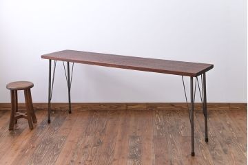 アンティーク家具　天板一枚板　古材を使った鉄脚テーブル(1)