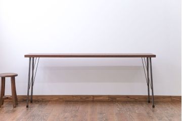 アンティーク家具　天板一枚板　古材を使った鉄脚テーブル(2)