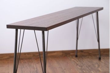 アンティーク家具　天板一枚板　古材を使った鉄脚テーブル(2)