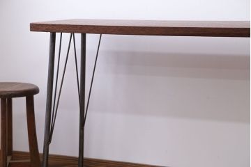 アンティーク家具　天板一枚板　古材を使った鉄脚テーブル(2)