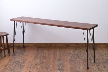 アンティーク家具　天板一枚板　古材を使った鉄脚テーブル(2)