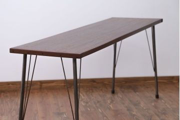 アンティーク家具　 天板一枚板　古材を使った鉄脚テーブル(3)