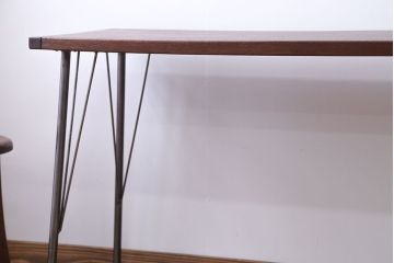 アンティーク家具　 天板一枚板　古材を使った鉄脚テーブル(3)