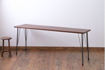 アンティーク家具　 天板一枚板　古材を使った鉄脚テーブル(3)