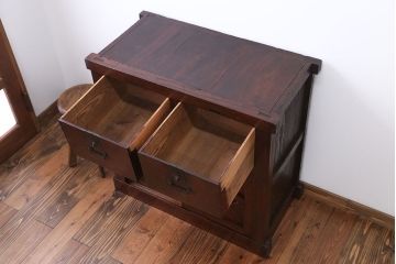 アンティーク家具　古民具・骨董 前面桜材と欅材の帳場箪笥(時代箪笥)(2)