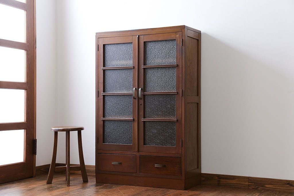 レトロ家具　昭和レトロ ダイヤガラス入りブックケース