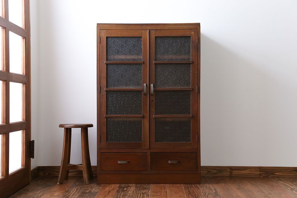 レトロ家具　昭和レトロ ダイヤガラス入りブックケース