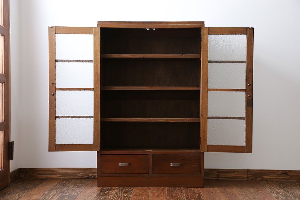 レトロ家具　昭和レトロ ダイヤガラス入りブックケース