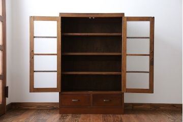 レトロ家具　昭和レトロ ダイヤガラス入りブックケース