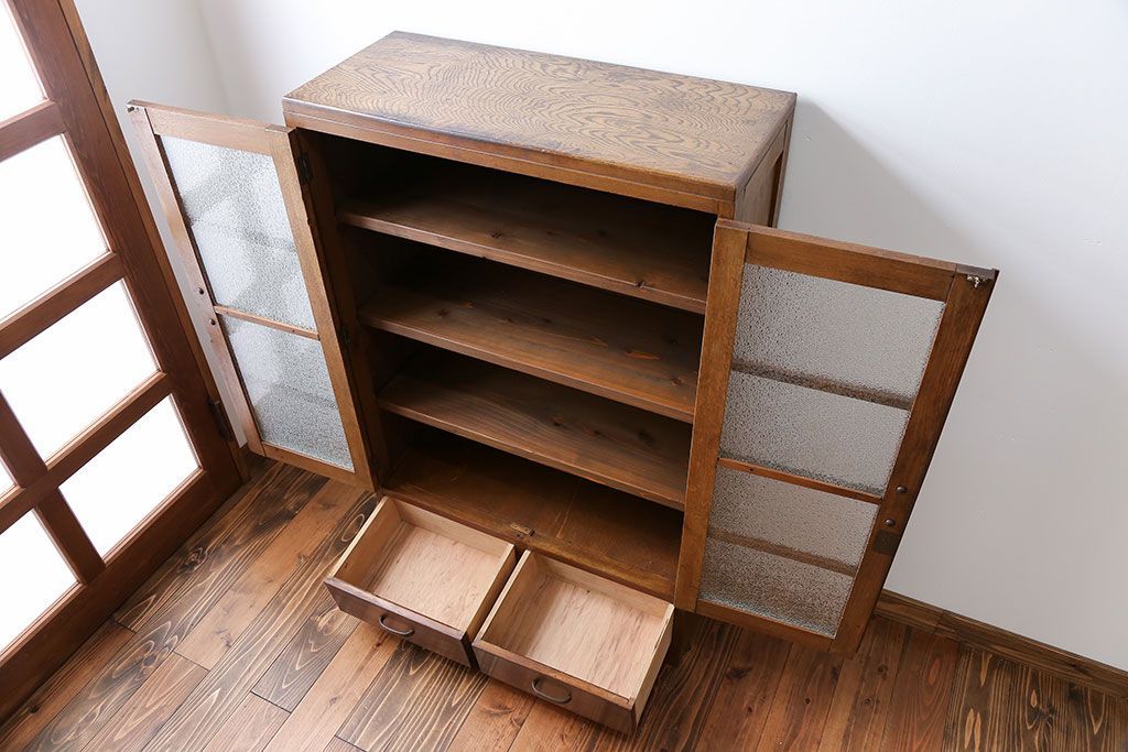 レトロ家具　昭和レトロ ダイヤガラス入りブックケース