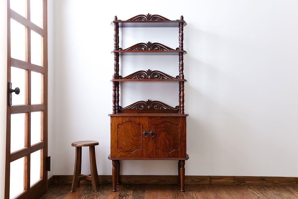 中古　ビンテージ　ブラックチェリー材　飾り棚(ウッドシェルフ)