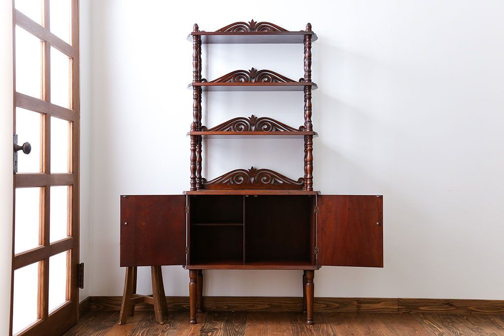 中古　ビンテージ　ブラックチェリー材　飾り棚(ウッドシェルフ)