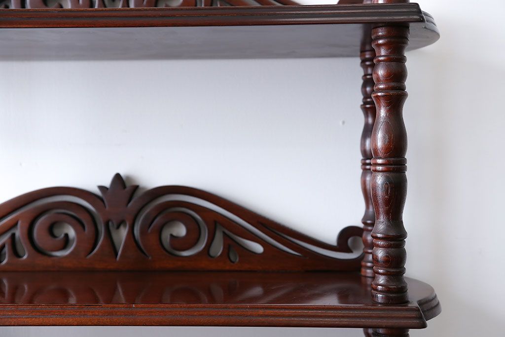 中古　ビンテージ　ブラックチェリー材　飾り棚(ウッドシェルフ)