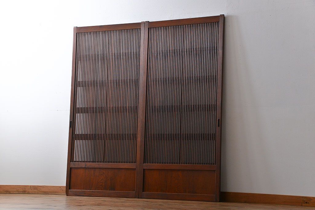 古民具・骨董 裏ガラス入り格子戸2枚セット