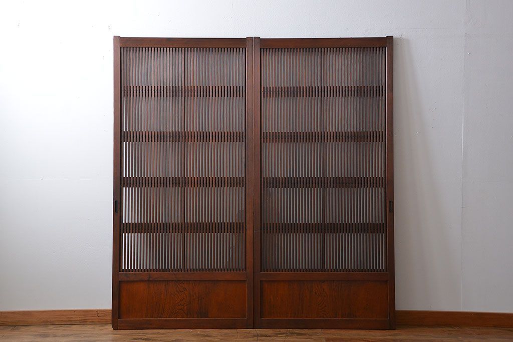 古民具・骨董 裏ガラス入り格子戸2枚セット