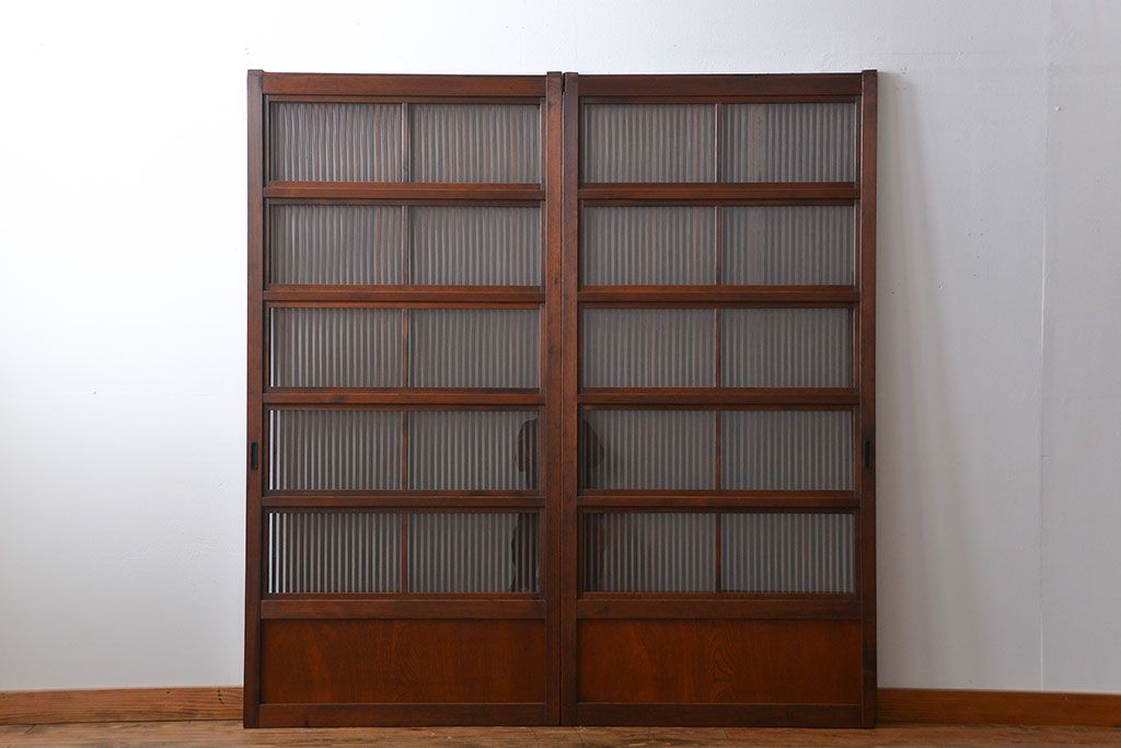 古民具・骨董 裏ガラス入り格子戸2枚セット