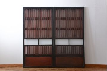 古民具・骨董 シックな裏ガラス入り格子戸2枚セット(1)