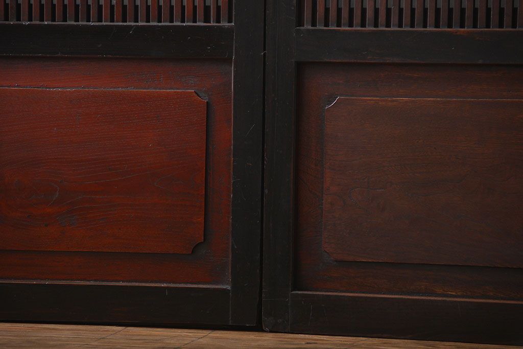 古民具・骨董 シックな裏ガラス入り格子戸2枚セット(1)