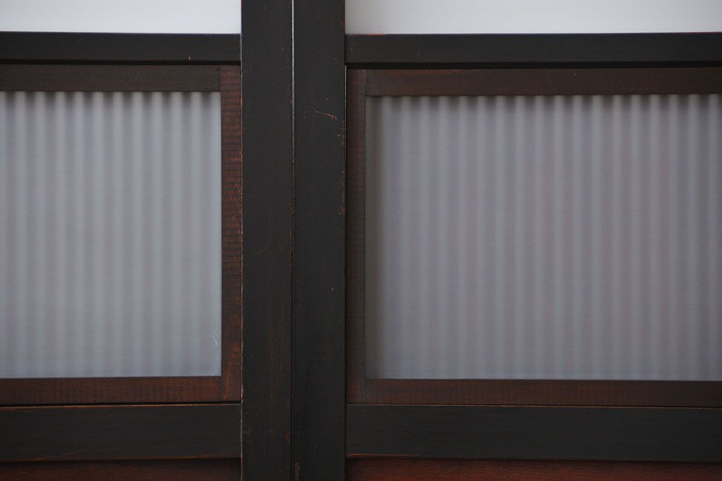 古民具・骨董 シックな裏ガラス入り格子戸2枚セット(1)