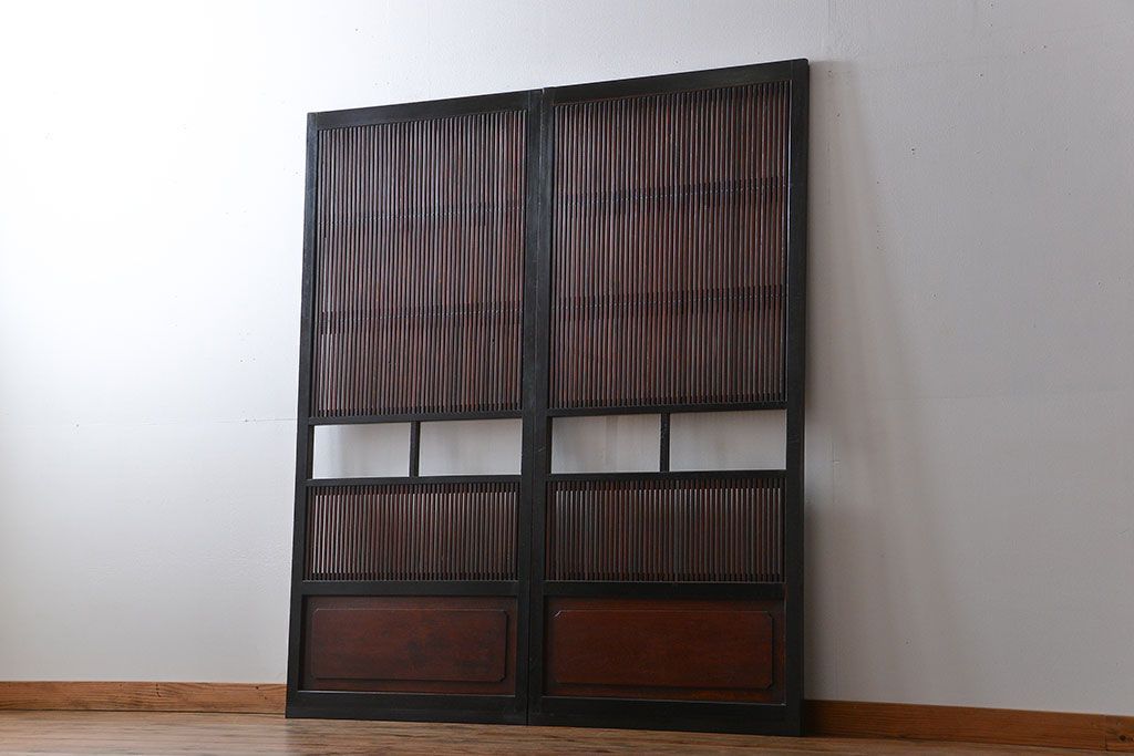 古民具・骨董 裏ガラス付き格子戸2枚セット