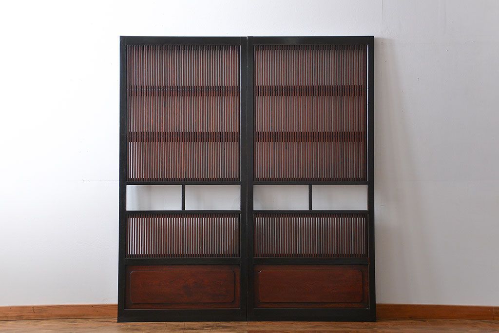 古民具・骨董 裏ガラス付き格子戸2枚セット