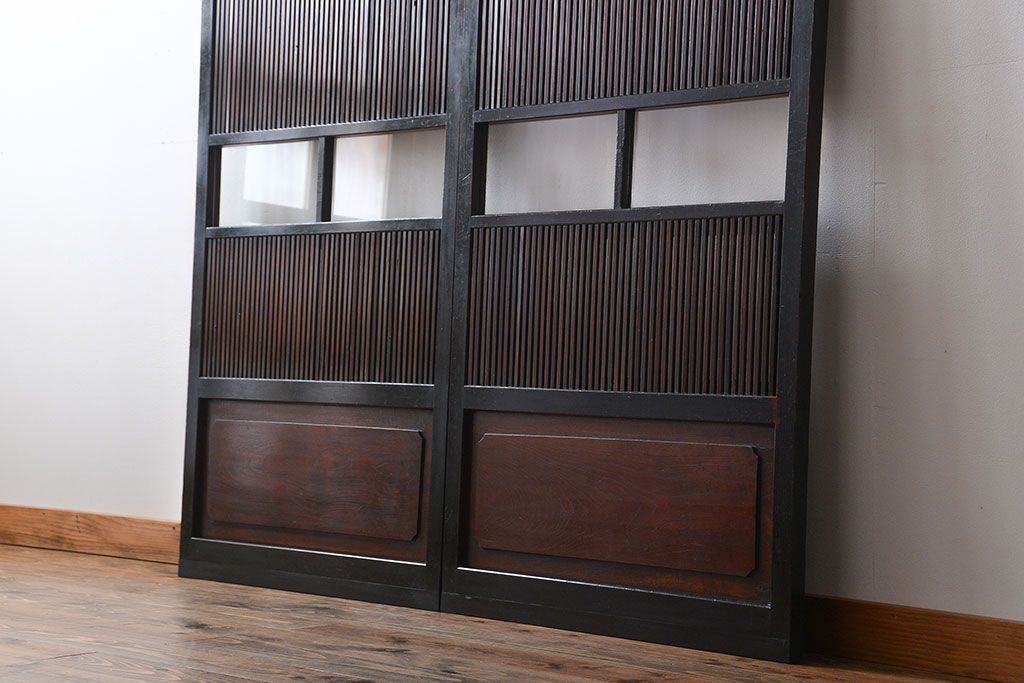 古民具・骨董 裏ガラス付き格子戸2枚セット