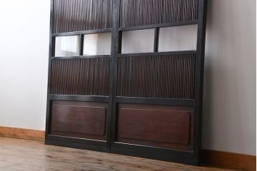 古民具・骨董 裏ガラス付き格子戸2枚セット