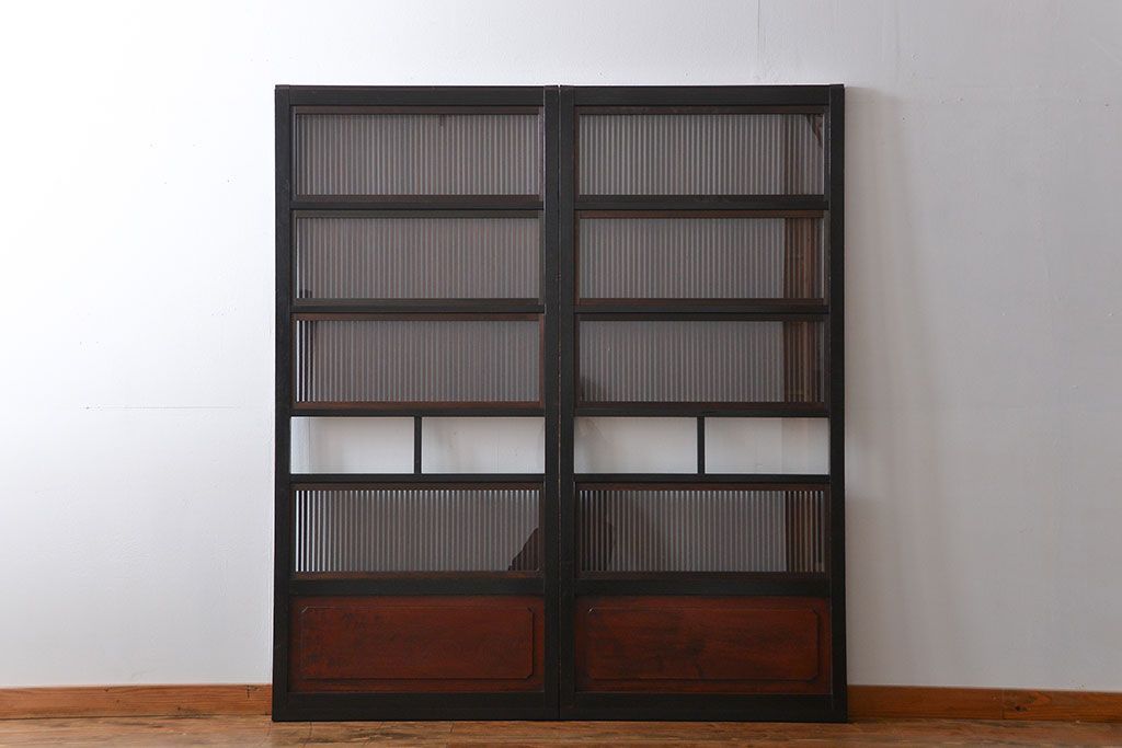 古民具・骨董 裏ガラス付き格子戸2枚セット