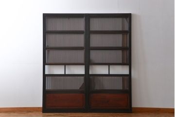 古民具・骨董 裏ガラス付き格子戸2枚セット