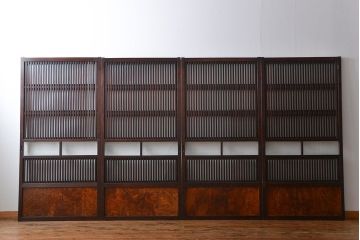 古民具・骨董 杉材!杢目が美しい裏ガラス付き格子戸4枚セット