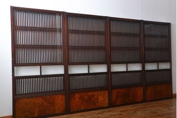 古民具・骨董 杉材!杢目が美しい裏ガラス付き格子戸4枚セット