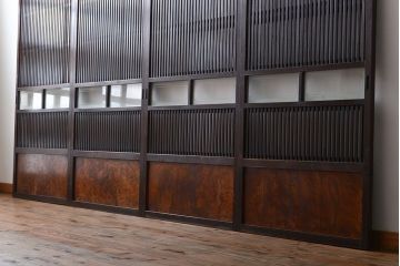 古民具・骨董 杉材!杢目が美しい裏ガラス付き格子戸4枚セット