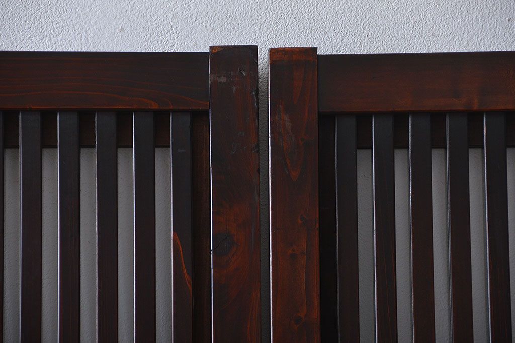 古民具・骨董 杉材!杢目が美しい裏ガラス付き格子戸4枚セット