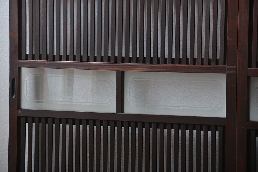 古民具・骨董 杉材!杢目が美しい裏ガラス付き格子戸4枚セット