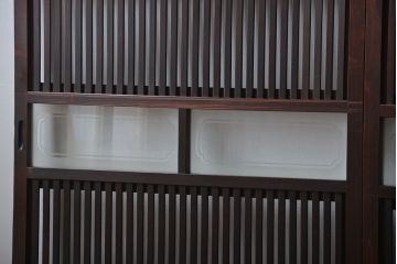 古民具・骨董 杉材!杢目が美しい裏ガラス付き格子戸4枚セット