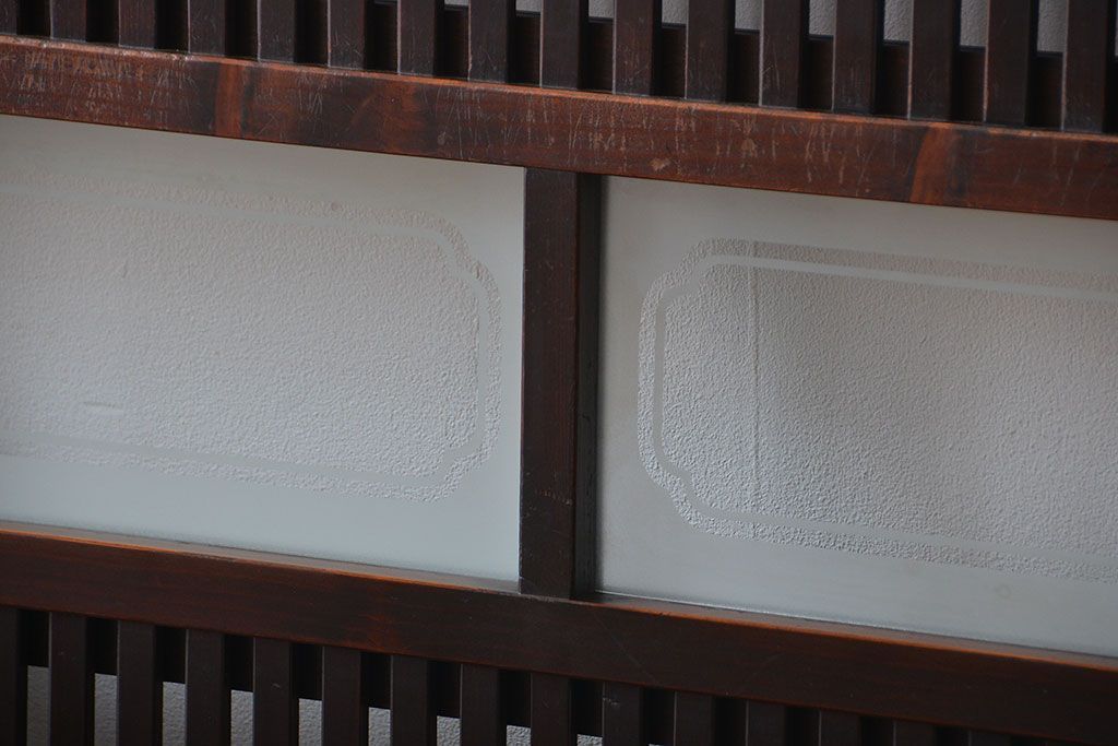 古民具・骨董 杉材!杢目が美しい裏ガラス付き格子戸4枚セット