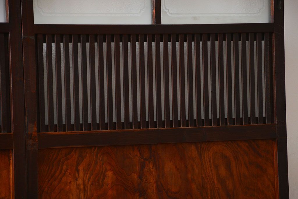 古民具・骨董 杉材!杢目が美しい裏ガラス付き格子戸4枚セット