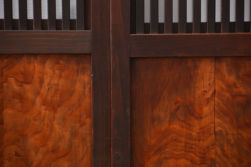 古民具・骨董 杉材!杢目が美しい裏ガラス付き格子戸4枚セット